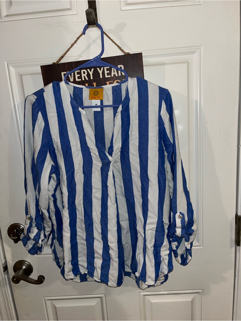 Ruby Rd. Blue & White Striped Long Sleeve Blouse